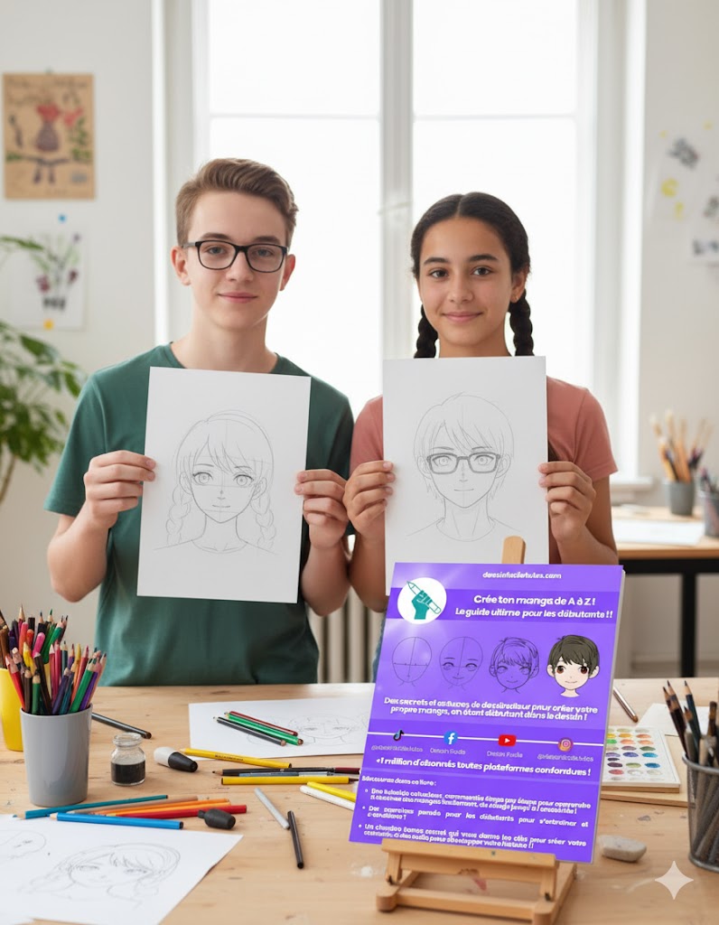 Vue rapprochée d'une page du guide manga Dessin Facile